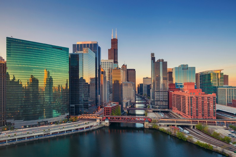 Chicago downtown at sunrise