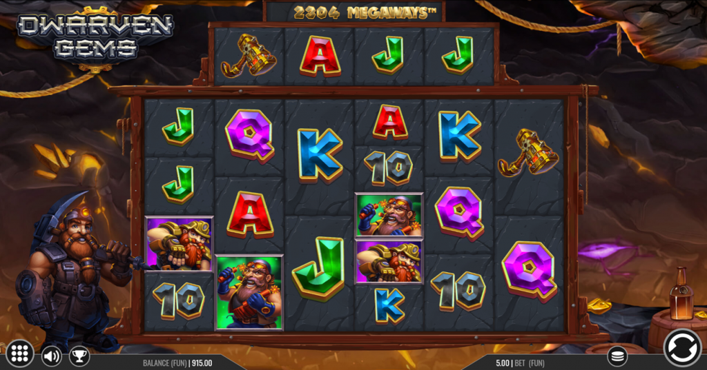 Dwarven Gems slot reels by Iron Dog Studio